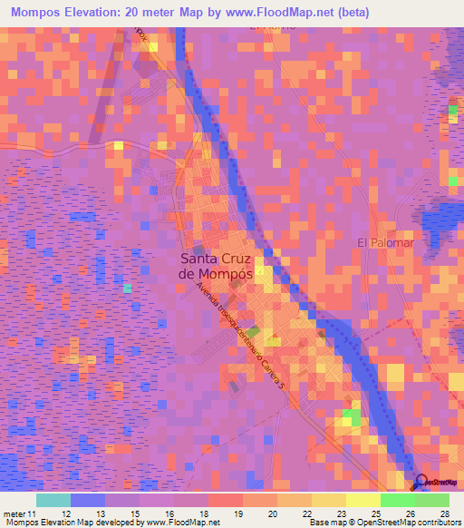 Mompos,Colombia Elevation Map