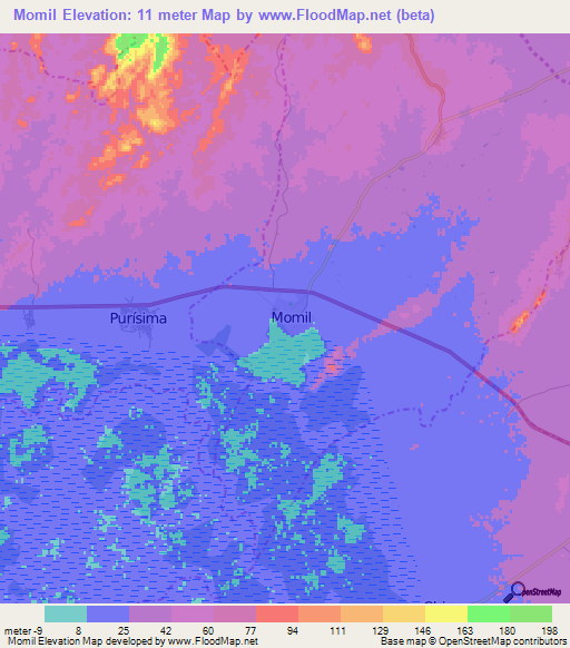 Momil,Colombia Elevation Map