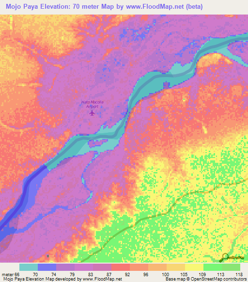 Mojo Paya,Colombia Elevation Map