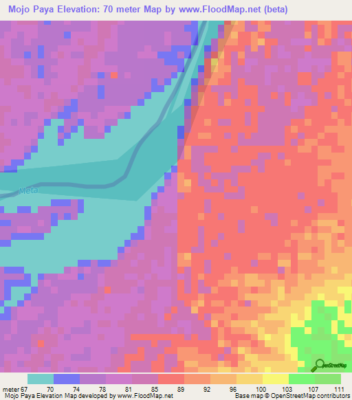 Mojo Paya,Colombia Elevation Map