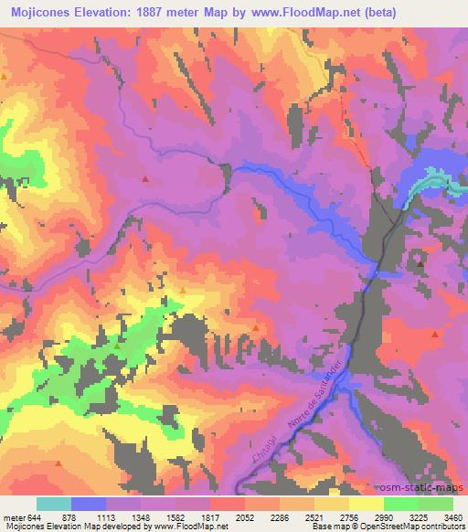 Mojicones,Colombia Elevation Map