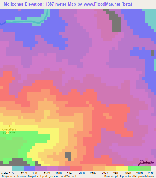 Mojicones,Colombia Elevation Map