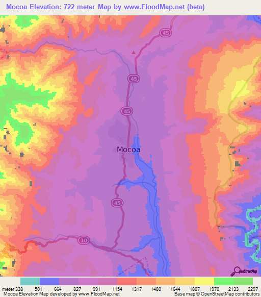 Mocoa,Colombia Elevation Map