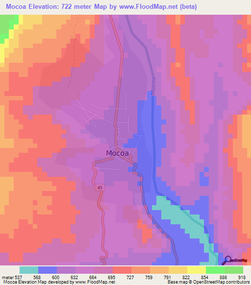 Mocoa,Colombia Elevation Map