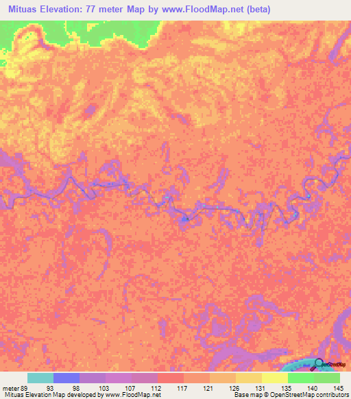 Mituas,Colombia Elevation Map