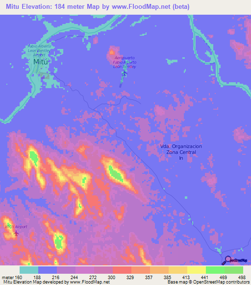 Mitu,Colombia Elevation Map