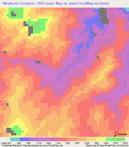 Miraflores,Colombia Elevation Map