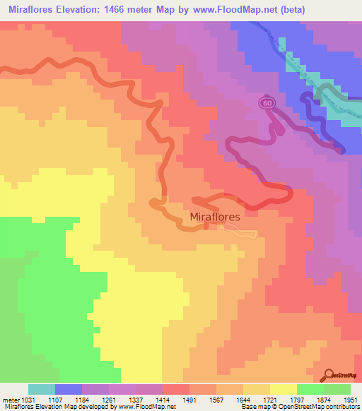 Miraflores,Colombia Elevation Map