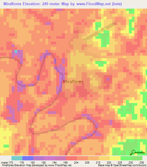 Miraflores,Colombia Elevation Map