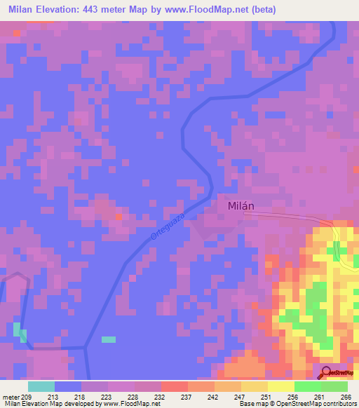 Milan,Colombia Elevation Map