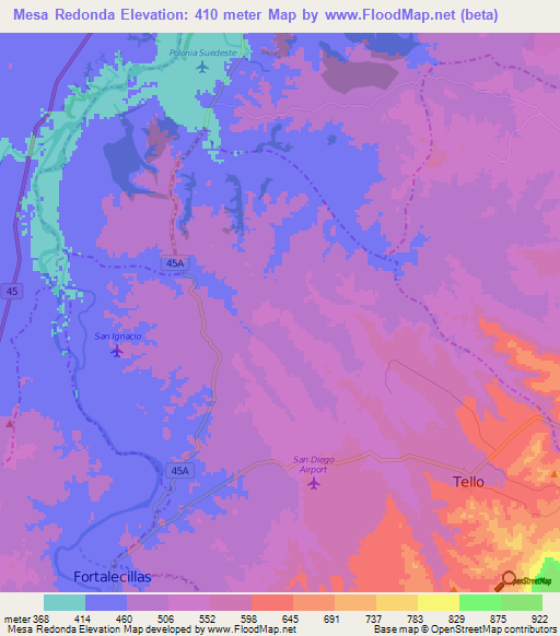 Mesa Redonda,Colombia Elevation Map