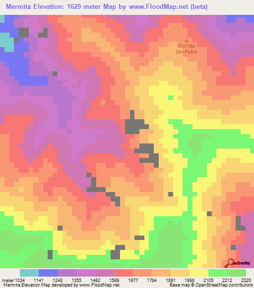 Mermita,Colombia Elevation Map