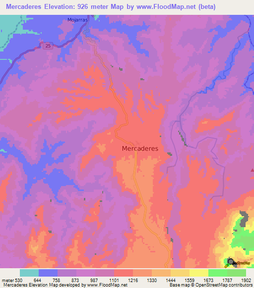 Mercaderes,Colombia Elevation Map