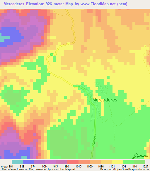 Mercaderes,Colombia Elevation Map