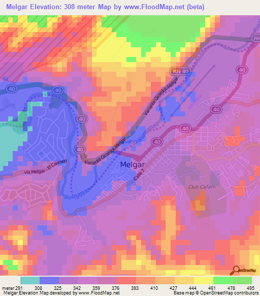 Melgar,Colombia Elevation Map