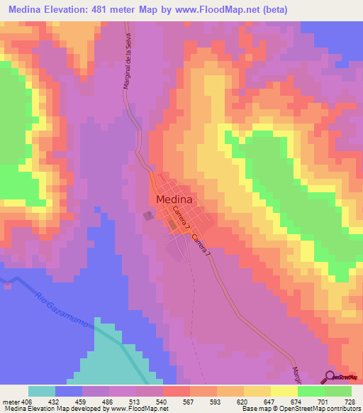 Medina,Colombia Elevation Map