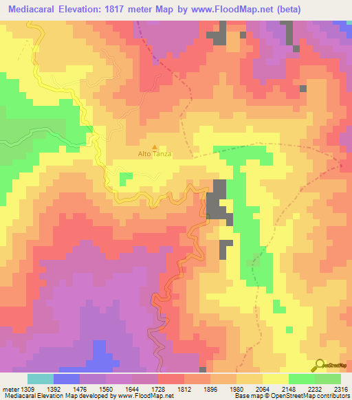 Mediacaral,Colombia Elevation Map