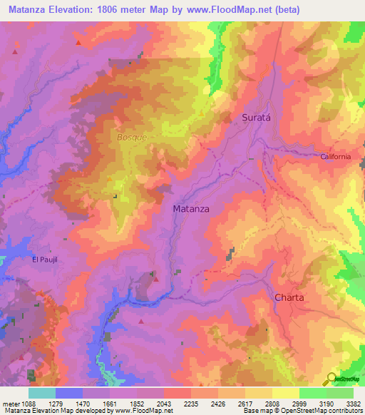 Matanza,Colombia Elevation Map