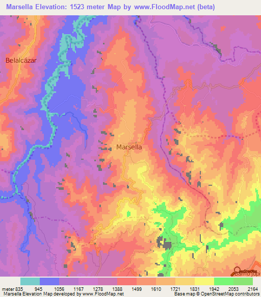 Marsella,Colombia Elevation Map