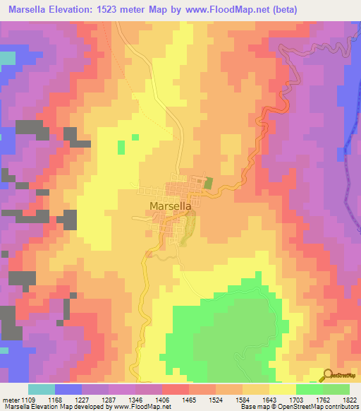 Marsella,Colombia Elevation Map