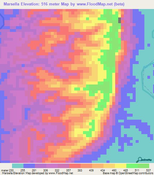 Marsella,Colombia Elevation Map