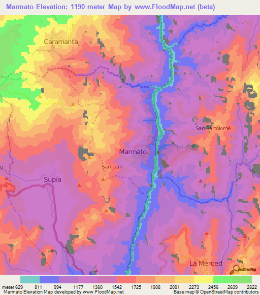 Marmato,Colombia Elevation Map