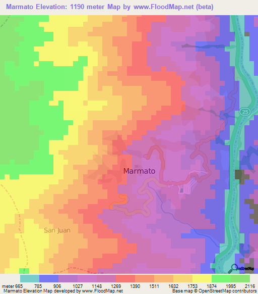 Marmato,Colombia Elevation Map