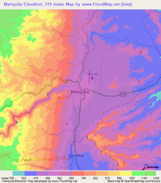 Mariquita,Colombia Elevation Map