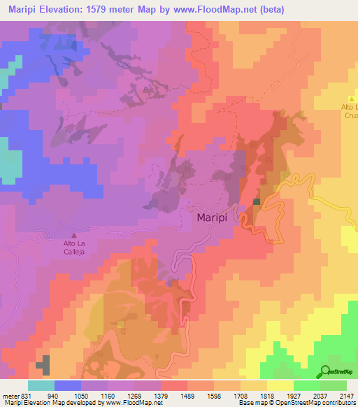 Maripi,Colombia Elevation Map