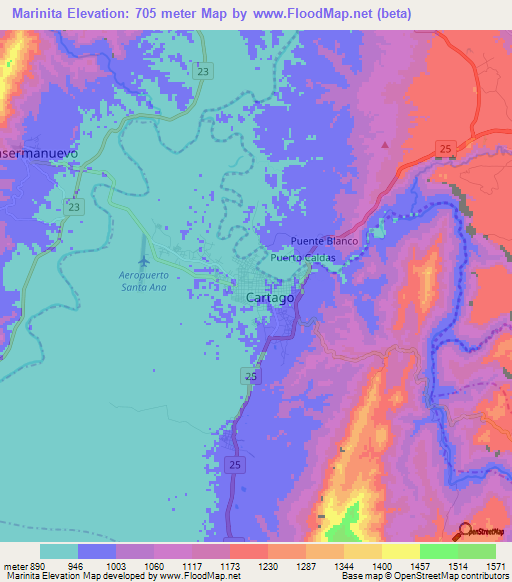 Marinita,Colombia Elevation Map