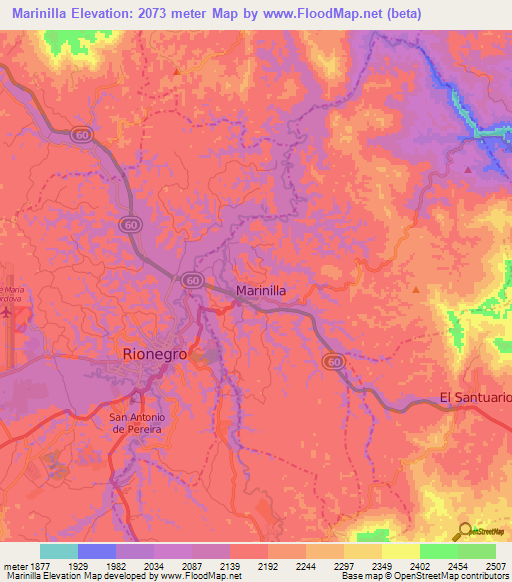 Marinilla,Colombia Elevation Map