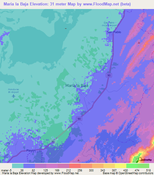 Maria la Baja,Colombia Elevation Map