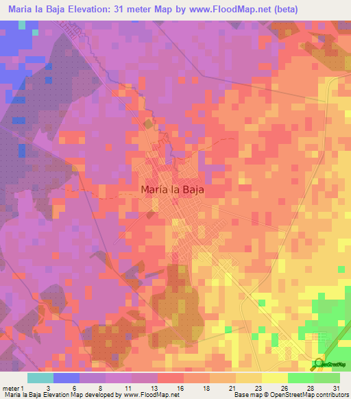 Maria la Baja,Colombia Elevation Map