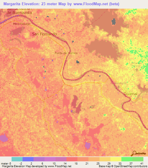 Margarita,Colombia Elevation Map