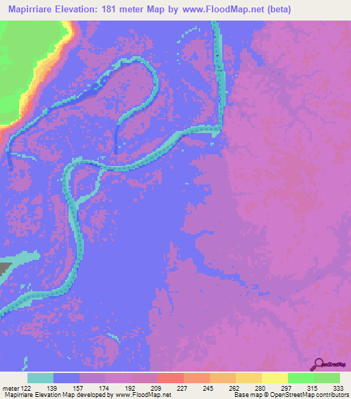 Mapirriare,Colombia Elevation Map