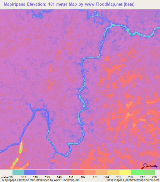 Mapiripana,Colombia Elevation Map