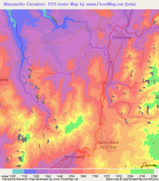 Manzanillo,Colombia Elevation Map