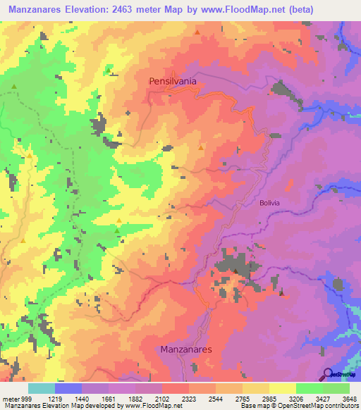 Manzanares,Colombia Elevation Map