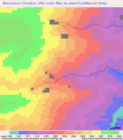 Manzanares,Colombia Elevation Map