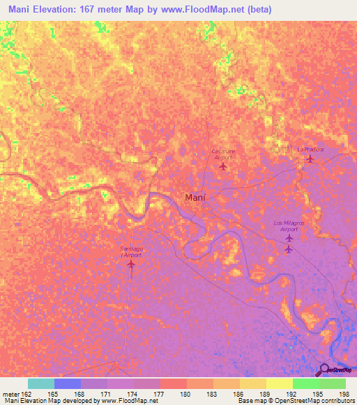 Mani,Colombia Elevation Map