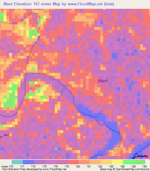 Mani,Colombia Elevation Map