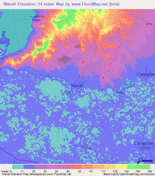 Manati,Colombia Elevation Map