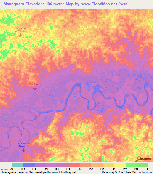 Managuara,Colombia Elevation Map