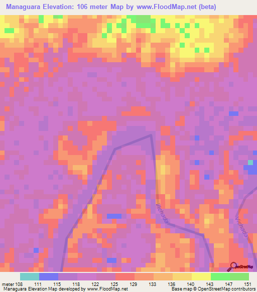 Managuara,Colombia Elevation Map