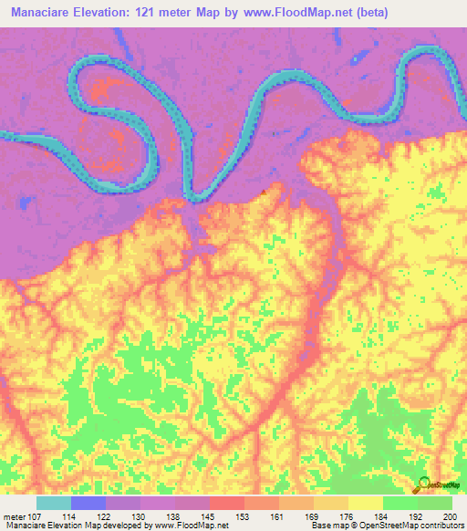 Manaciare,Colombia Elevation Map