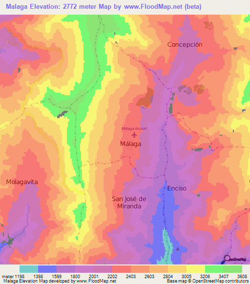 Malaga,Colombia Elevation Map