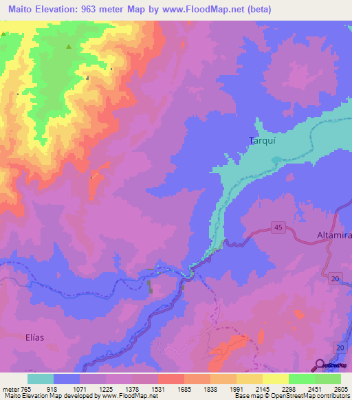 Maito,Colombia Elevation Map