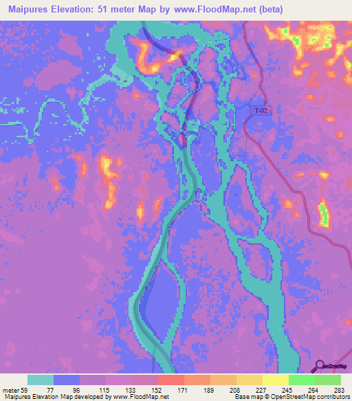 Maipures,Colombia Elevation Map