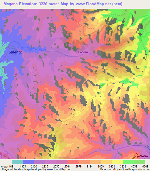 Magana,Colombia Elevation Map