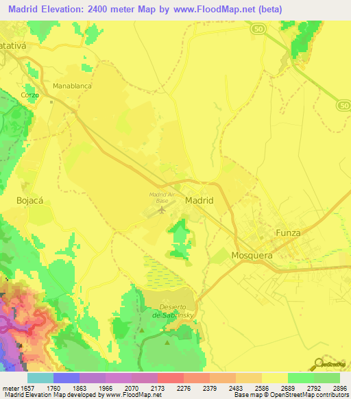 Madrid,Colombia Elevation Map